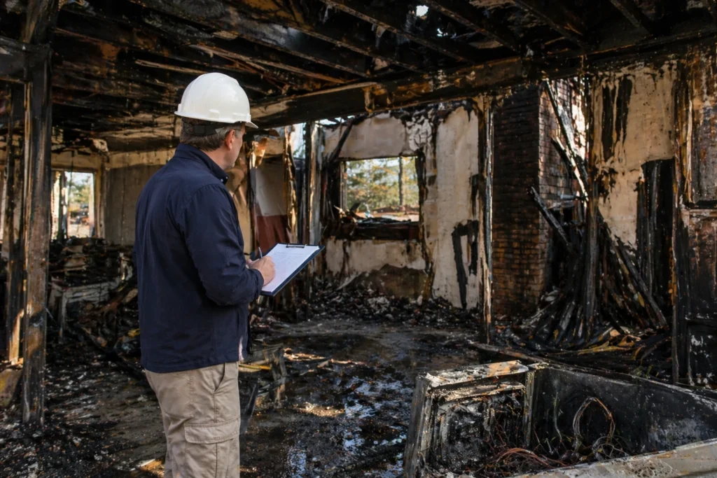 Homeowner reviewing a fire damage estimate with a public adjuster