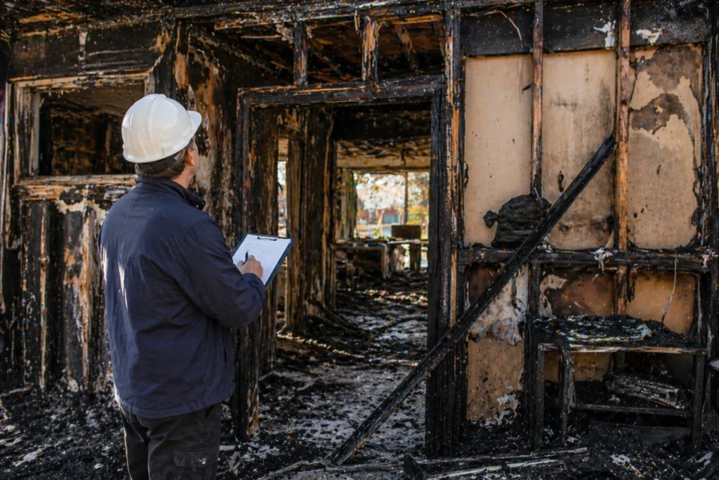 Licensed public adjuster discussing a fire claim with a McAllen property owner