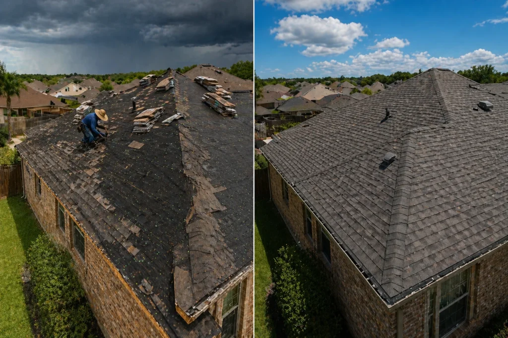 Close-up photo of hail impact on roof vent used as claim evidence