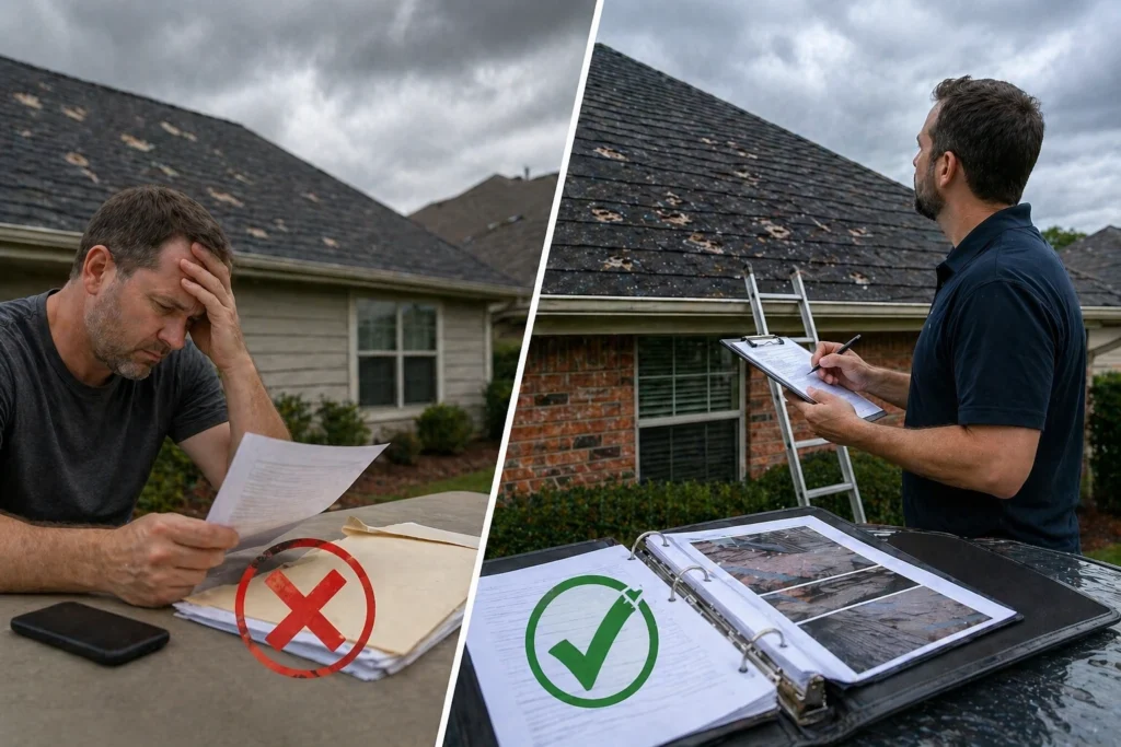 Denied hail insurance claim letter on a kitchen table